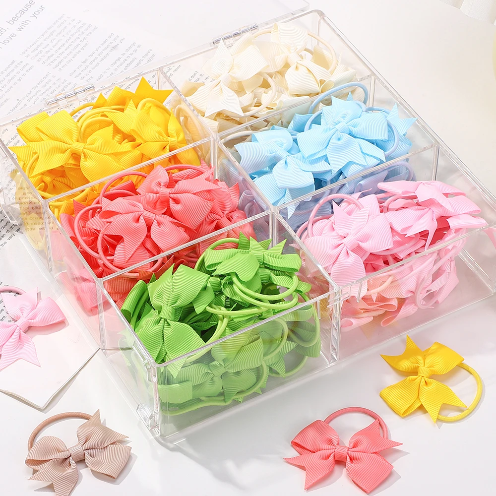 BABY BOWS 10Pcs/lot Girls Ribbon Hair Bows Rubber Band Kids Lovely Cheer Bowknot Hairband Boutique Children Headband Hairwear image 2