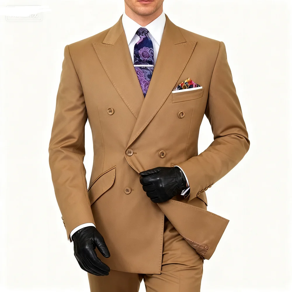 

Burgundy Shawl Lapel Double Breasted Suit Jacket for Men Slim Fit Comfortable Wedding Blazer Prom Tops Regular Fit