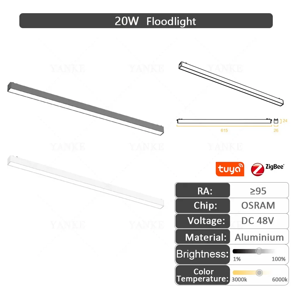 6 mm spoorlicht led magnetische rail plafondlamp systeem tuya smart home life zigbee dimbare lamp spotlight opbouw DC48V zwart w