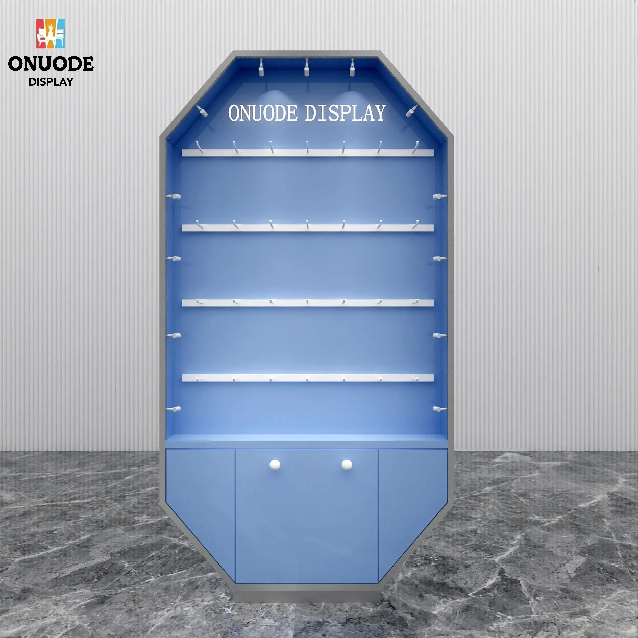 Custom.High-End Custom Luxury Curve Glass Jewelry Showcase New Store Furniture mit LED-Beleuchtung, modisches Design