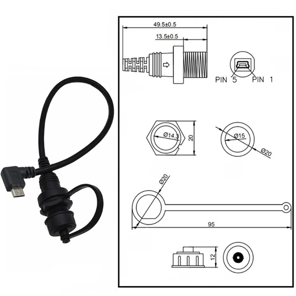 Mini 5P female to Mike micro 5P male panel cable for car, ship, motorcycle dashboard