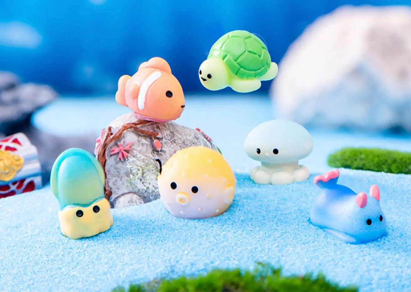 100pcs Kawaii Cartoon Ocean Series Flatback Resin DIY Cabochon Crafts Decor Material Dollhouse Accessories