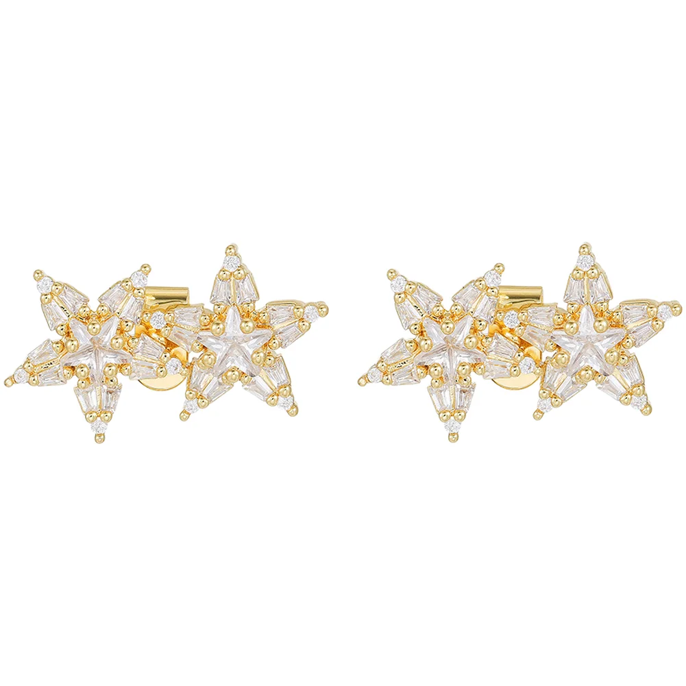 Two Layer for Five Point Star Ear Clip with Cubic Zirconia Sparkle in Copper for Women Who Style Headphones or Layered Outfits