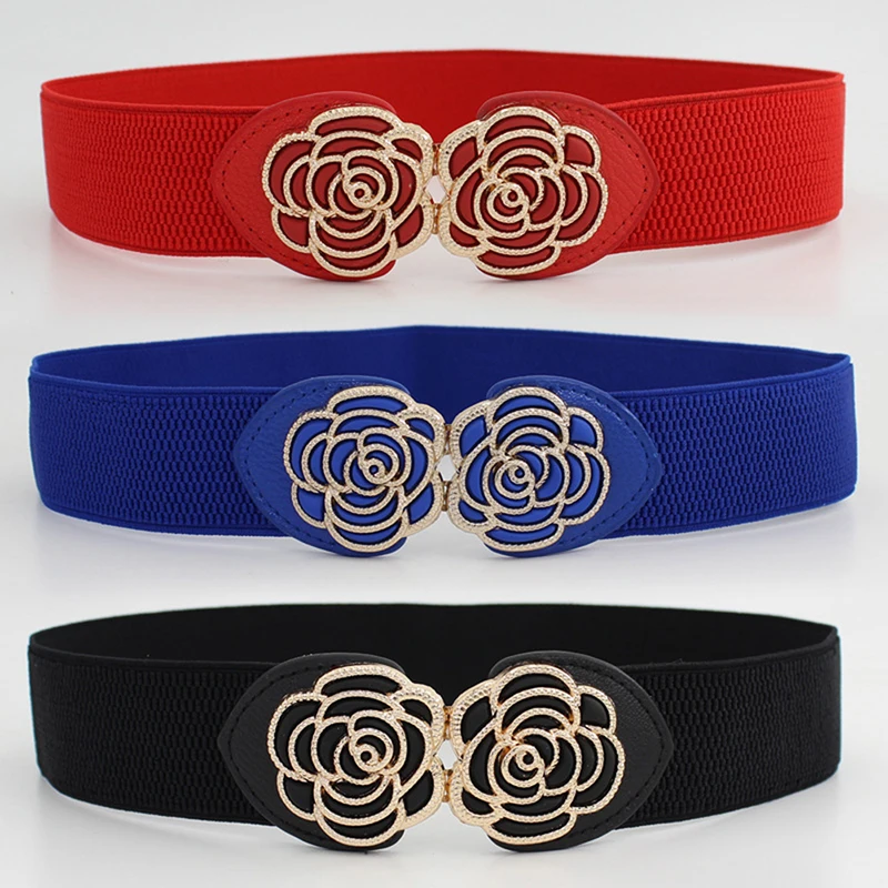 Retro Flower Shape Buckle Wide Elastic Waist Belt For Ladies Dresses Waist Belt Clothing Accessories Party Decoration