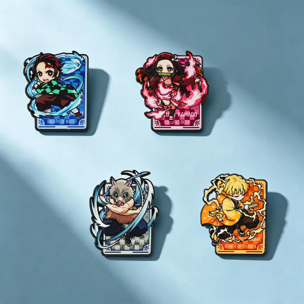 Novos Pins de Esmalte Anime Demon Slayer, Broches de Metal de Desenhos Animados e Mangá, Crachás de Personagens, Decoração para Mochilas, Acessórios de Anime para Fãs