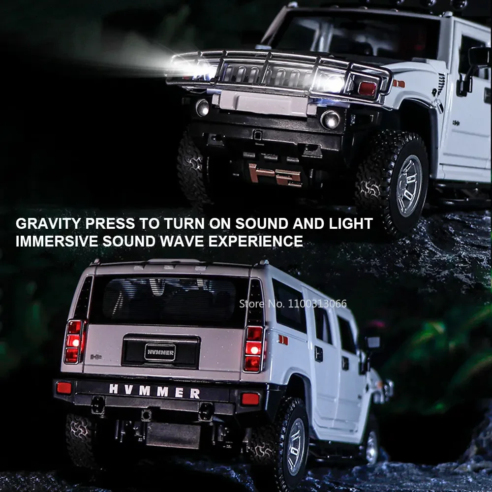 1:24 Hummer H2 Alloy Car Model Diecasts Toy Vehicles with Light and Sound Pull Back Off-road Vehicles for Child Collection Toys