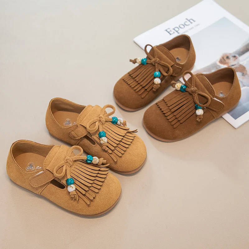

Children Leather Shoes with Tassel Girls Casual Loafers Simple Soft Bottom Retro Style Kids Flats Moccasins Shoes Size 26-35