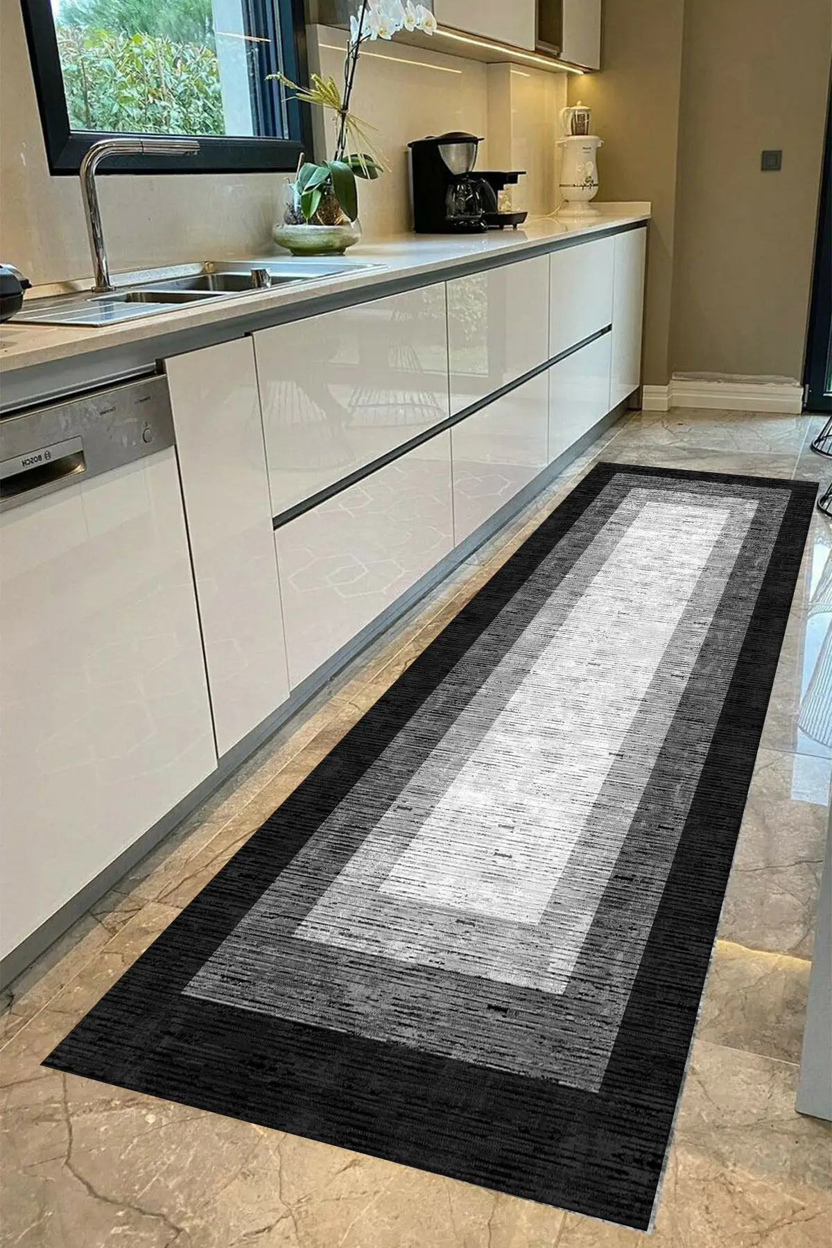 DOLBOVI Else gray black white boxed digital printing washable non-slip sole corridor rug Dts-3