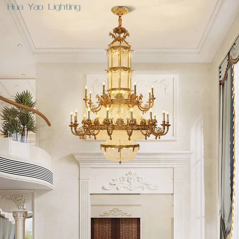 Franse luxe kristallen bruiloft decor messing kroonluchter hotellobby feestzaal elegante grote hanglamp
