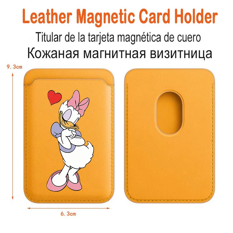 For Magsafe Wallet Case Leather Magnetic Mickey Minnie Pouch  ID Card Holder For iPhone 13 14 15 Donald Duck Daisy cover