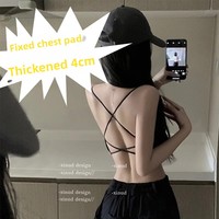 Thickened Cross Back Strap Vest Pure Desire Style Women's Underwear Base Layer Cross Back Gathering One-Piece Chest Pad