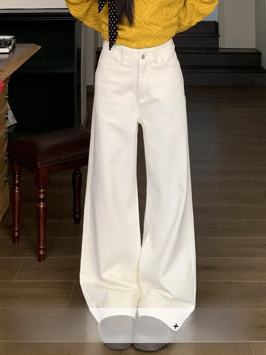 

Белые джинсы с высокой талией и широкими штанинами, женские винтажные свободные брюки-клеш с оранжевым деревом, где ты, зимний сезон