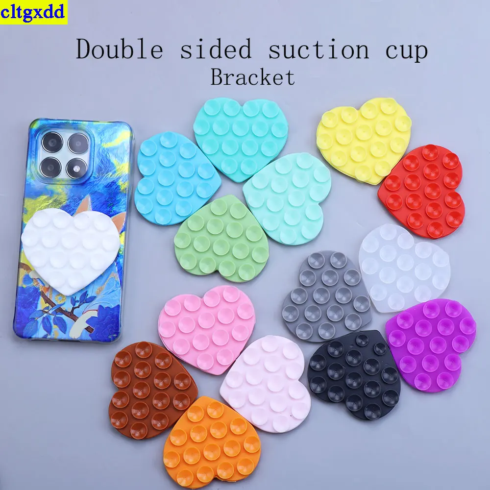 

cltgxdd 2piece heart-shaped suction cup support silicone strong adsorption fixed pad waterproof mobile phone accessories