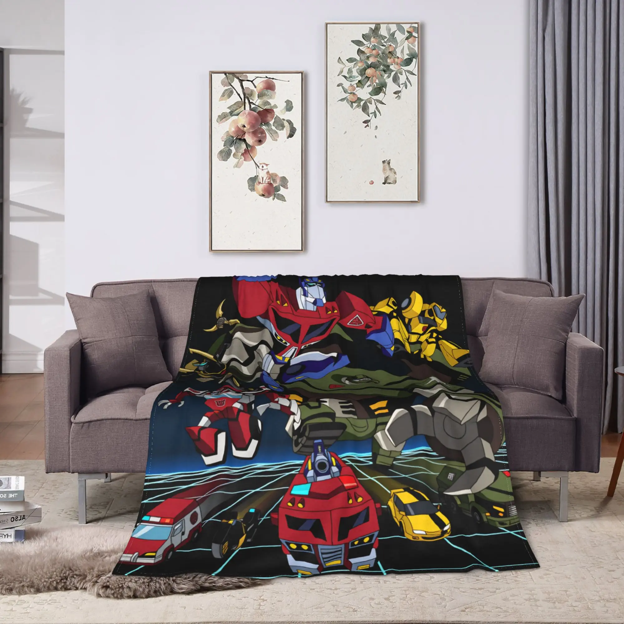 Cartoon T-Transformers Autobots Blanket Anime Decorative Flannel Bedding Throws For Living Room Warm Design Quality Bedspread