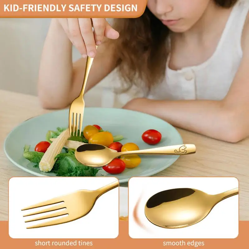 Kids Silverware Kitchen Silverware Sets Easy Grip Dinosaur Engraved Tableware Stainless Steel 5 Forks And 5 Spoons For School