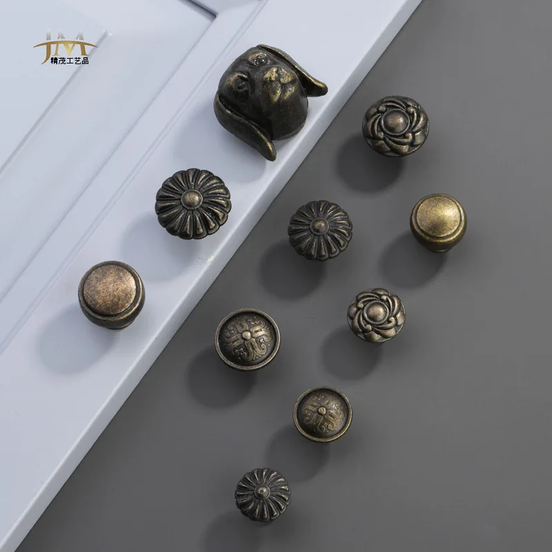 European-style antique bronze drawer rings vintage old single-hole wardrobe pull ring bedside table handle printing