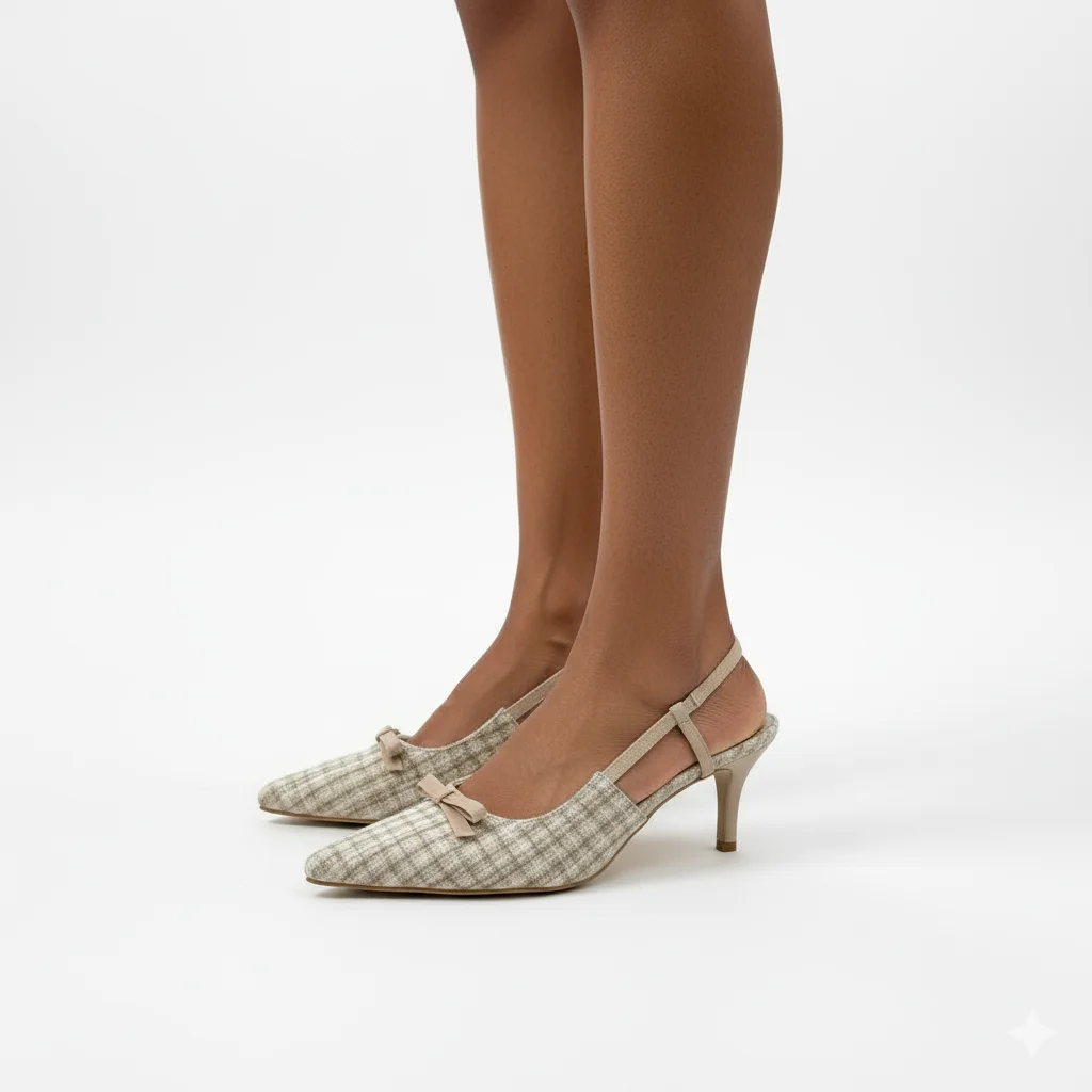 حذاء نسائي جديد لعام 2025 من التويد الفاخر منقوش عليه فيونكة ديكور بكعب رفيع بمقدمة مدببة حذاء أنيق للحفلات والمكتب