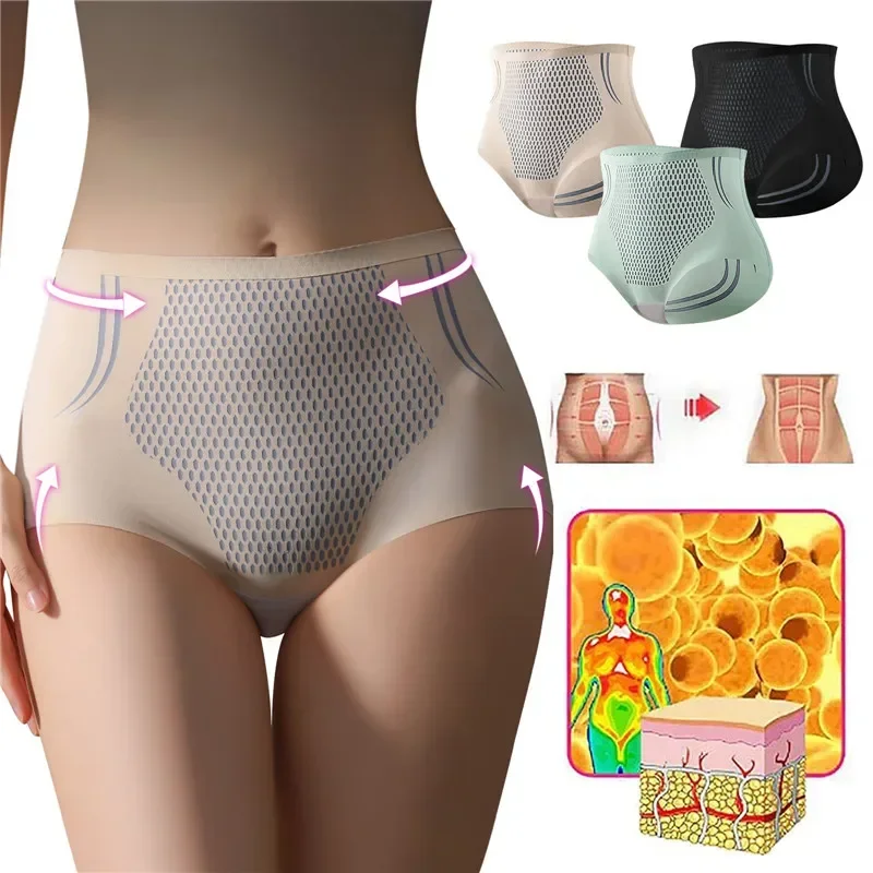 

3Pcs Ice Silk Shaping Panties Ion Fiber Repair Shapewear Women High Waist Body Shaper Briefs Tummy Control Sculpt Shaping Shorts