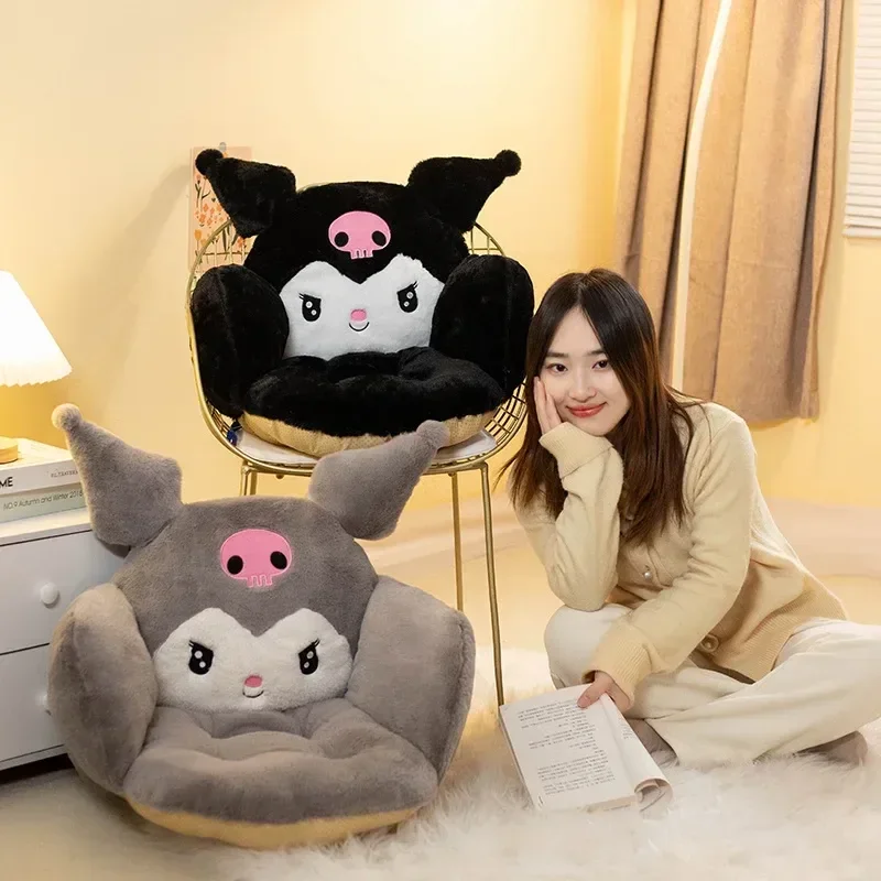 Sanrio Cartoon Kuromi Cinnamoroll Winter Plush Half Surrounded Black Cushion Backrest Dormitory Office Non-Slip Chair Cushion