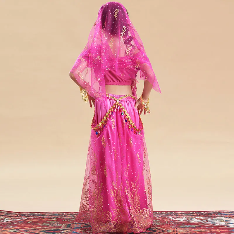 

Kids Indian Belly Dance Top Pants Costumes Set Girls Bollywood Arabic Festival Halloween Cosplay Stage Dress UP Rave Outfit