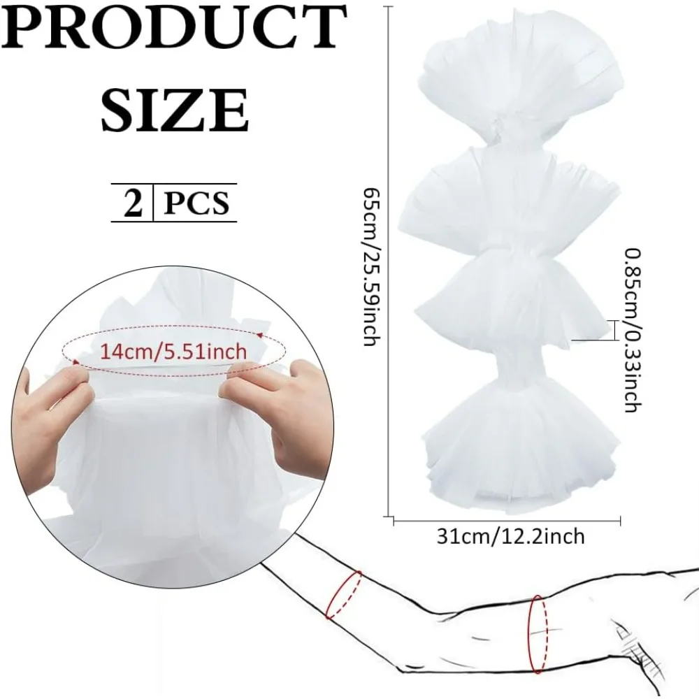 2Pcs Fingerless Long Tulle Sleeves Puffy Tulle Gloves White Mesh Length Arm Sleeves for Women’s Wedding Costume Accessory