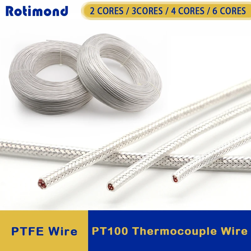 1/5M PT100 Transparent PTFE Thermocouple Wire 2 3 4 6Cores Silver Plated Copper Shield Signal Line Compensation Cable