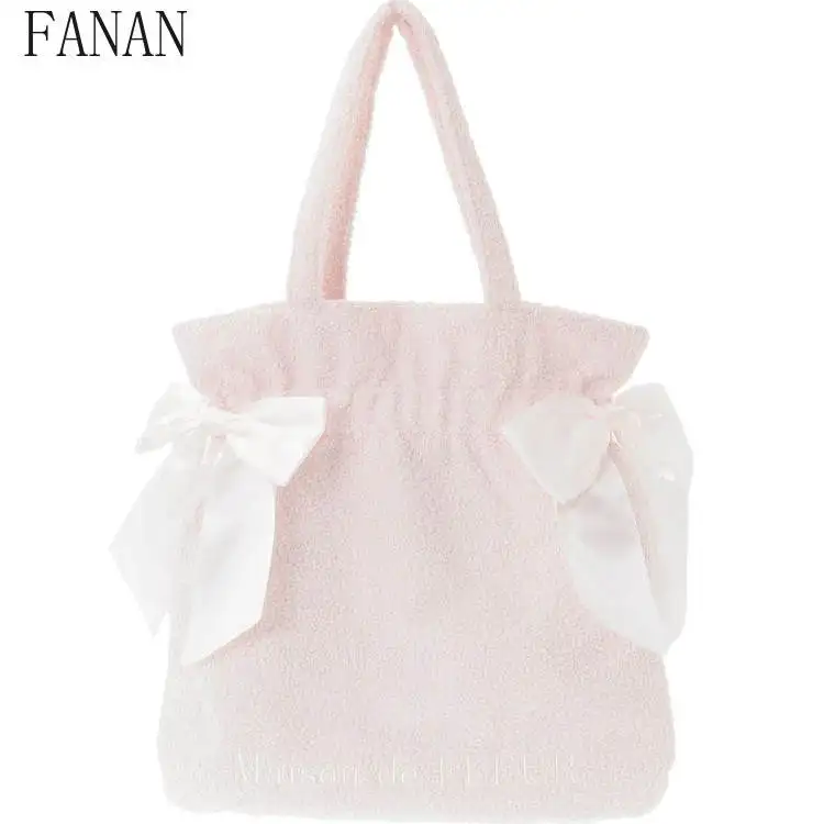 

2025 Autumn New Cute Velvet Double Bow Single Shoulder Bag Sweet Fashion Casual Handbag Crossbody 2-way Bags for Women