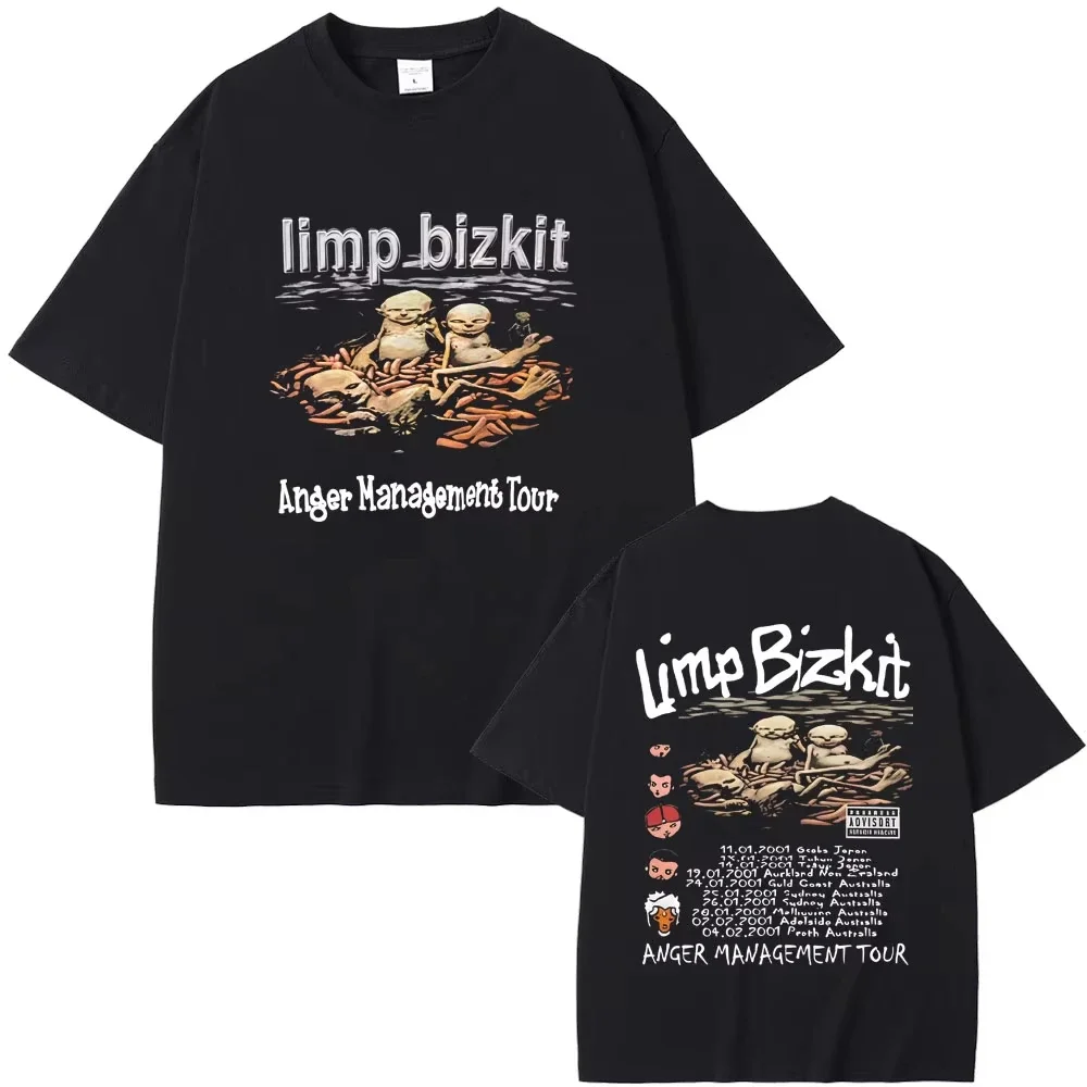 Camisetas de la gira de la gestión de ira de Limp Bizkit de la banda de Rock de los 90, ropa informal de algodón de verano para hombres y mujeres, camiseta Unisex de alta calidad