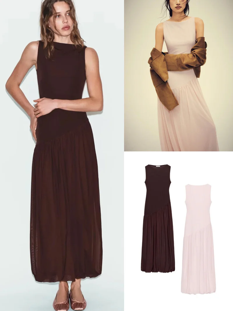 

Новое женское платье Z Spring Summer: длинное, повседневное, с круглым вырезом, без рукавов, в стиле бального платья, из многослойной сетки и шелка, с завышенной талией, из хлопка.