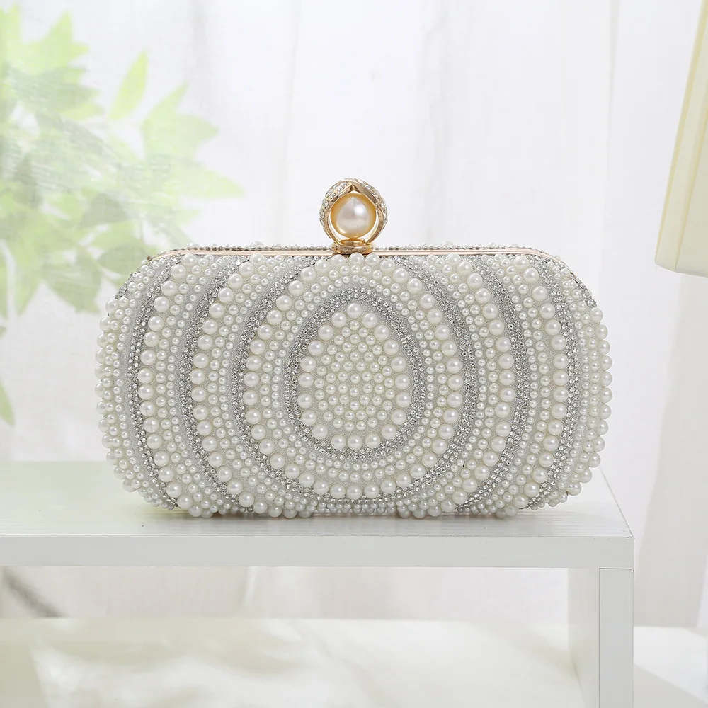 

Beading Wedding Clutch Evening Bags Rhinestones Pearl Handbags With Chain Shoulder Bag Party Purse Diamonds Luxury Sac A Main