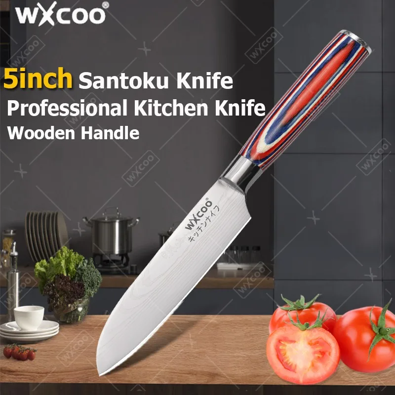 WXCOO Santokumes, 12,7 cm, Küchenmesser, japanisches Kochmesser aus Edelstahl mit hohem Kohlenstoffgehalt, perfekt zum Schneiden von Fleisch, Obst und Gemüse