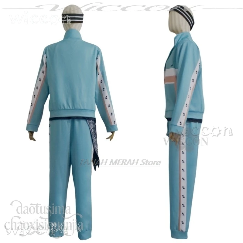 Disfraz Adulto Anime Game 18TRIP Cosplay Day2 Isotake Akuta Costume Gray Blue Sports Jacket Pants Headband Cosplay Anime Costume view 6