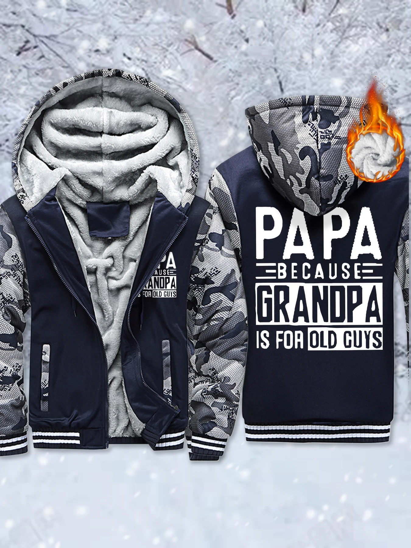 

Don'T Call Me Papa, I'M Not Old Funny Print Unisex Jackets Fleece Comfy Streetwear Winter Thicken Veste Pocket Zip-Up Hoodie