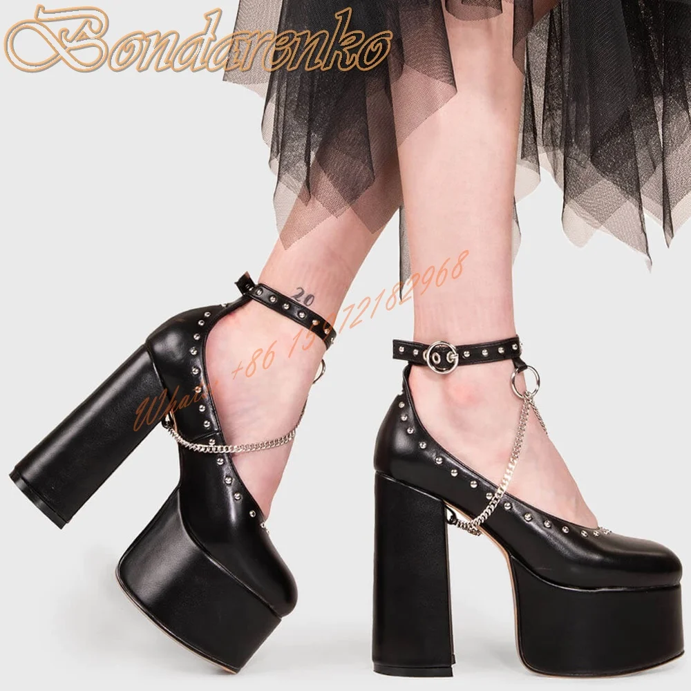 High Platform Chain Pumps Shallow Buckles Straps Chunky High Heels Women Pumps Casual Party Shoes Spring Summer New Big Size