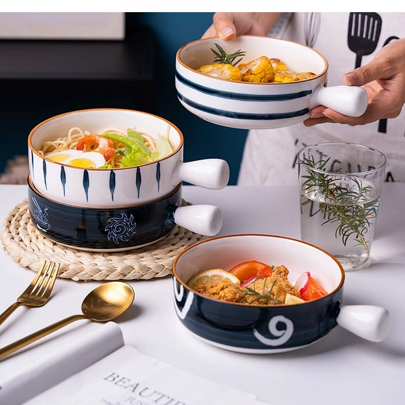 

650 мл художественная керамическая ручка для посуды, круглая супная лапша, кухонная десертная посуда