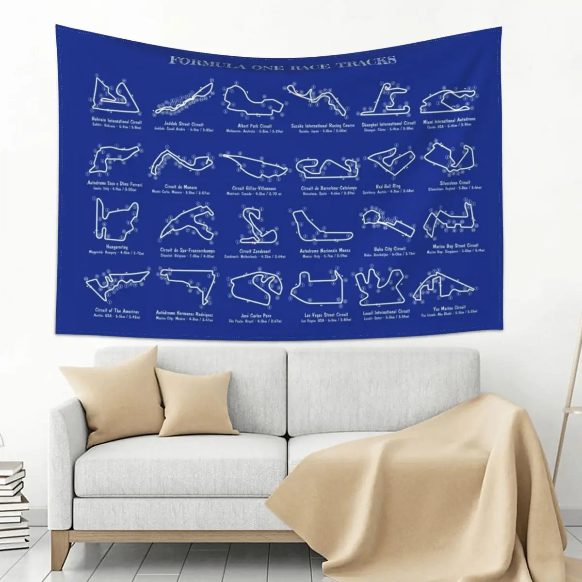 

F1 Race Tracks (White Stencil-No Background) Tapestry
