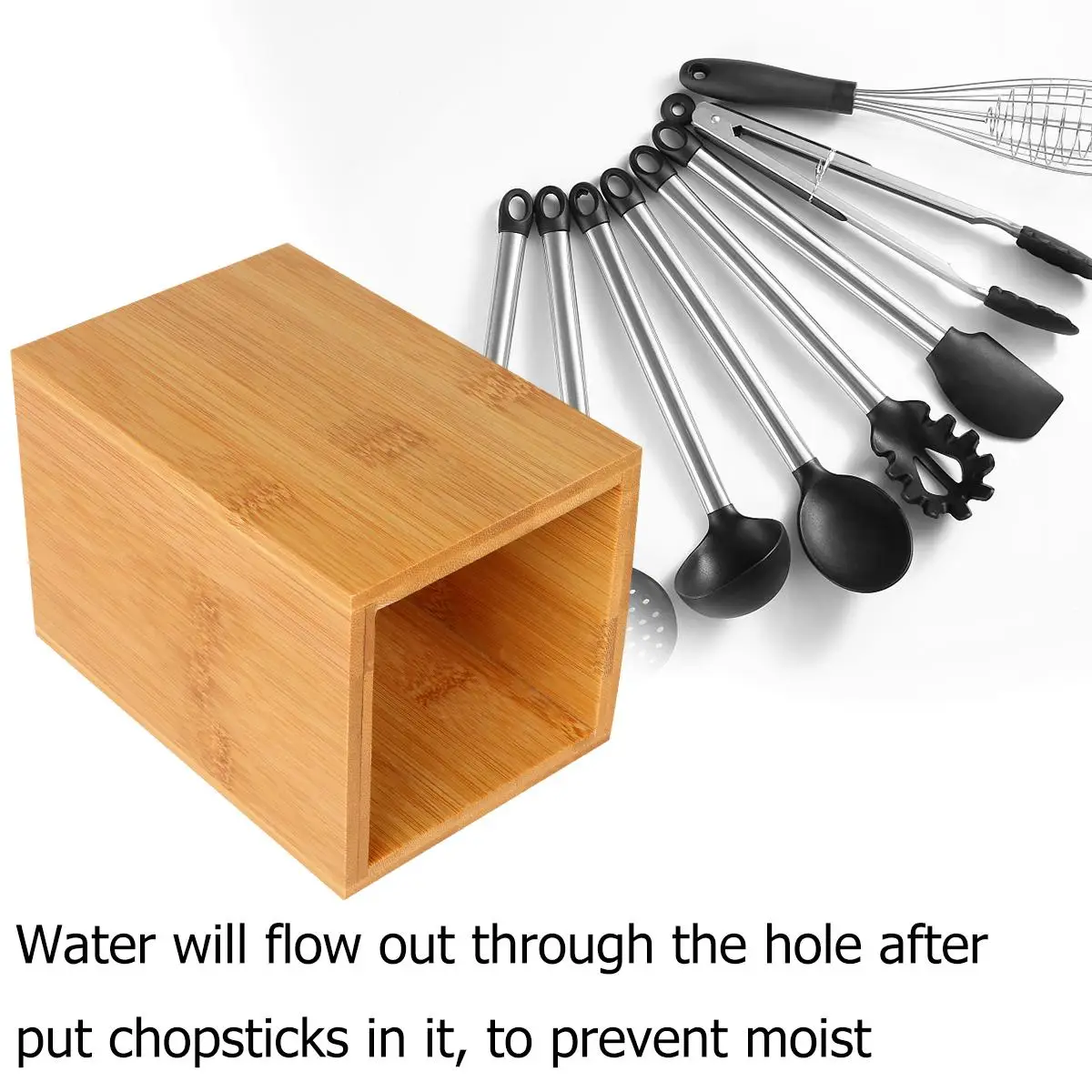 

Bamboo Cutlery ganizer 4 Non Mats Utensil Holder Drain Hole Kitchen Counter Top Silverware Drainer Chopstick Fork Storage