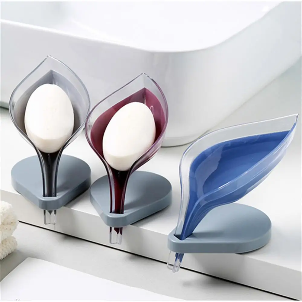 1pc Suction Cup Soap Dish Box Leaf-shaped Soap Case Bathroom Shower Soap Box Sponge Soap Holder Tray Bathroom Gadgets