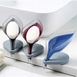 1pc Suction Cup Soap Dish Box Leaf-shaped Soap Case  Bathroom Shower Soap Box Sponge Soap Holder Tray Bathroom Gadgets