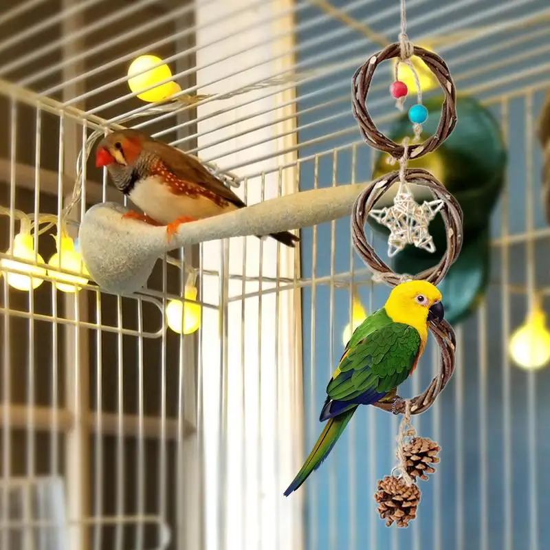 Bird Shredding Toys Swings Perches Bird Cage Chewing Toys Perches Fun Chew Teething Large Parrot Chewing Bird Cage Accessories