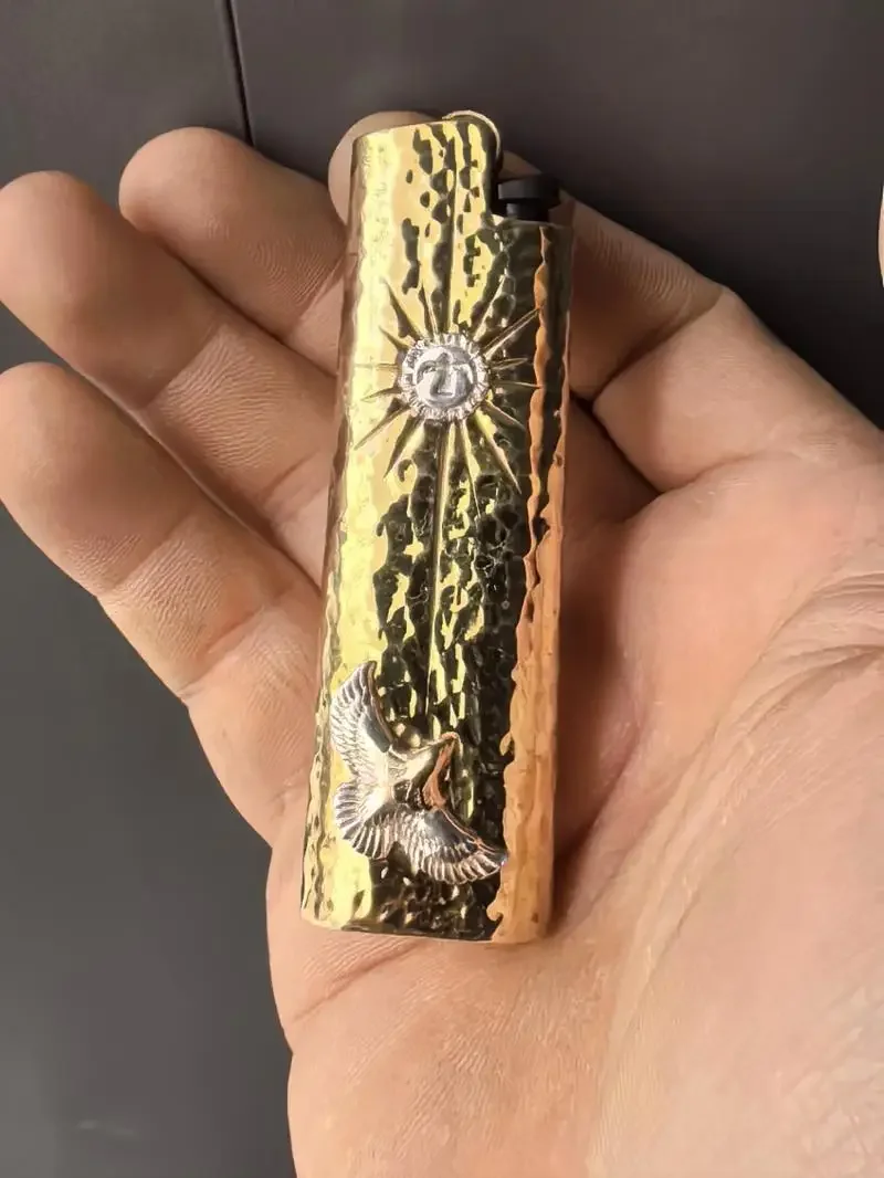 Brass body 925 sterling silver Flying Eagle  Suitable for Bic J3/j5 Brass Retro Lighter Case Shell
