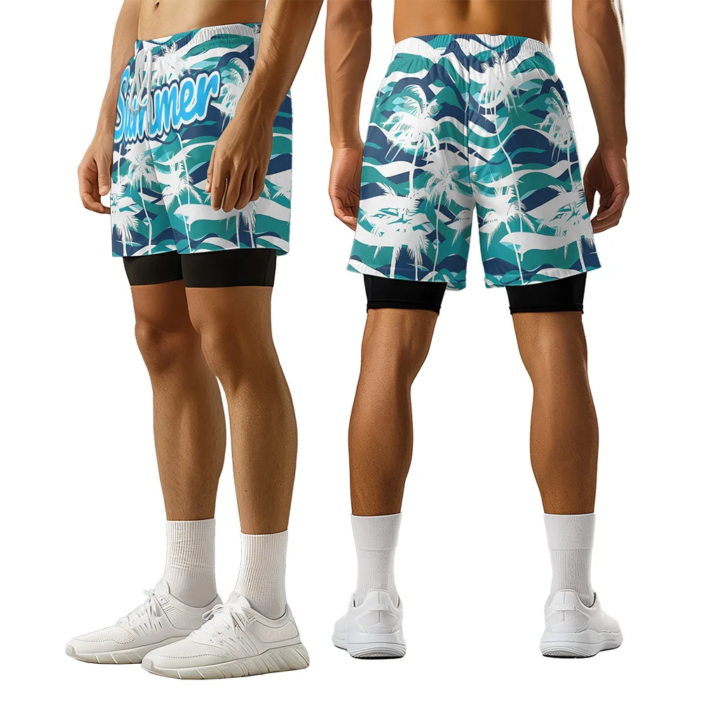 

2024 New design Sea wave Coconut tree Summer 3D Advanced Print Casual trend Sports High Street basketball shorts men shorts