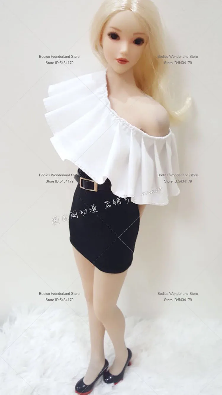 In Stock 1/6 Scale Female Soldier Sexy One Shoulder Ruffle Top Black Hip Hugging Skirt For 12inch Action Figure Doll