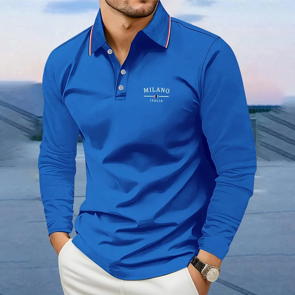 Spring Autumn Men Clothes Long Sleeve Casual Lapel Polo Shirt Elastic and Suitable for Sports and Casual Wear Golf Polo Shirts