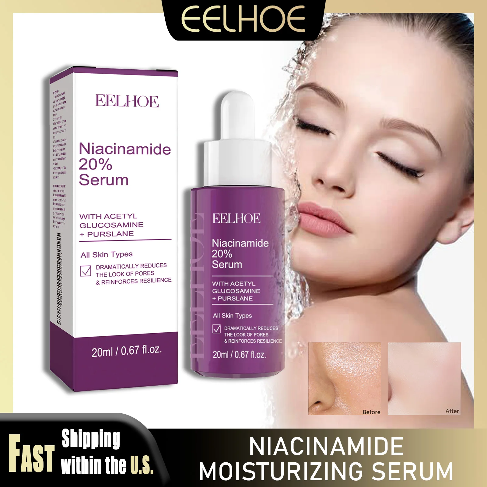 EELHOE 20ml niacinamida suero hidratante nutritivo reduce los poros inhibe la melanina brillo piel firme suave para todo tipo de piel
