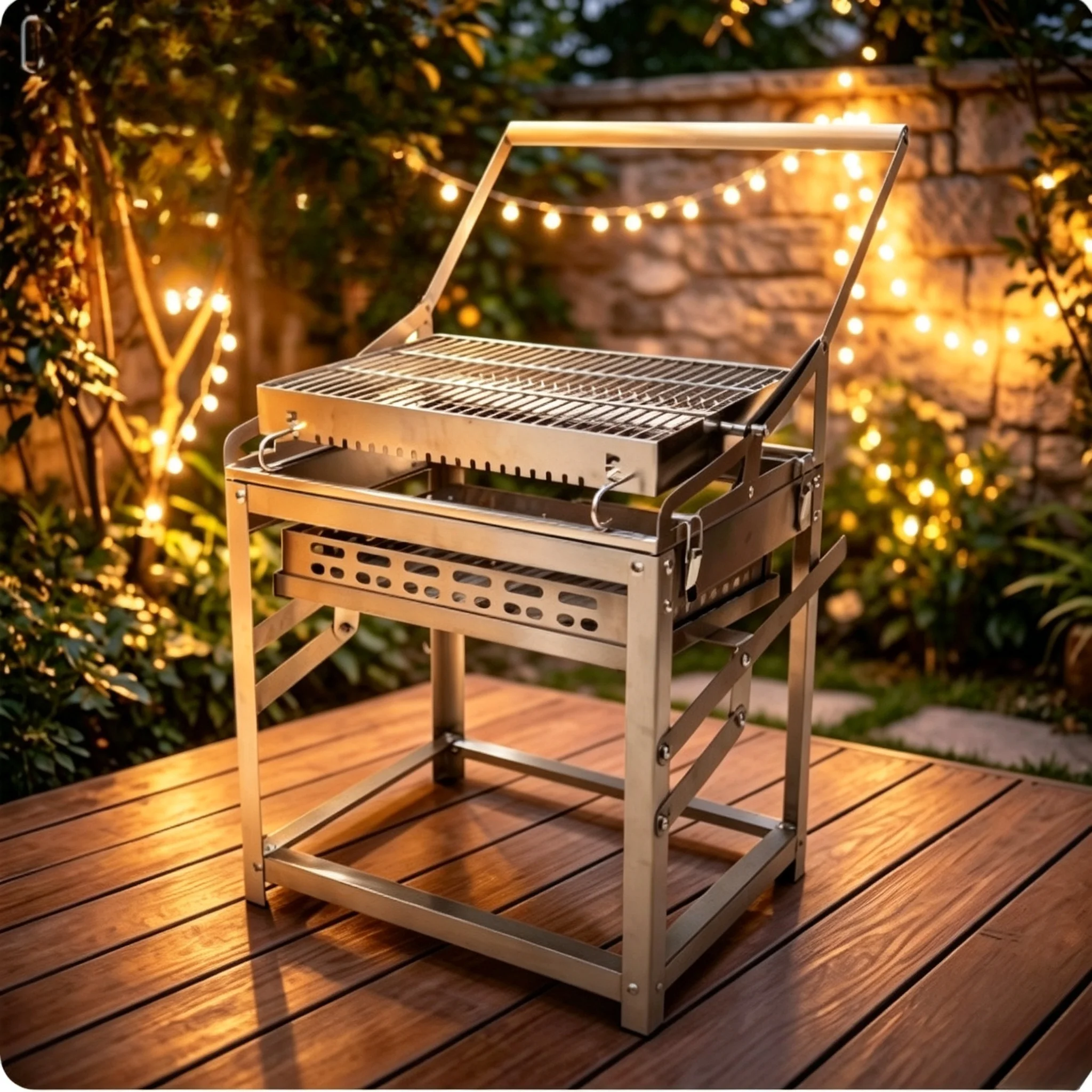 Outdoor Camping Charcoal BBQ Grill Fully Detachable FlipOver 304 Stainless Steel Portable Barbecue Grill for Family Picnic