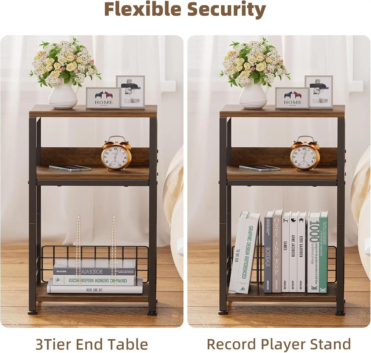 3Tier End Record Player Stand with Storage Up to 100 Albums Turntable Stand for Vinyl Living Room Bedroom Printer Tables Office