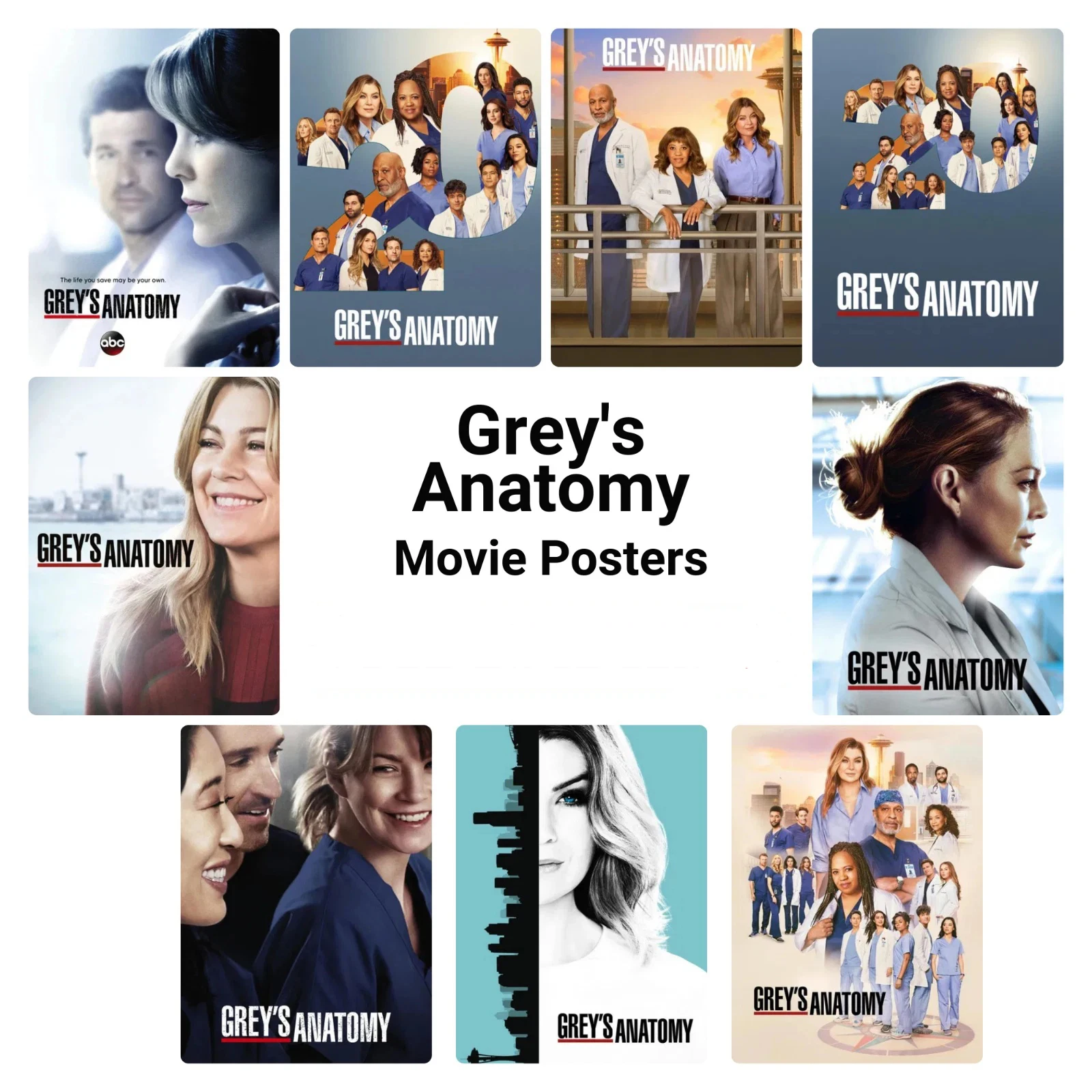 Grey’s Anatomy (2005) TV Series, Print Art Canvas Poster,Living Room , Home Wall Decor Picture