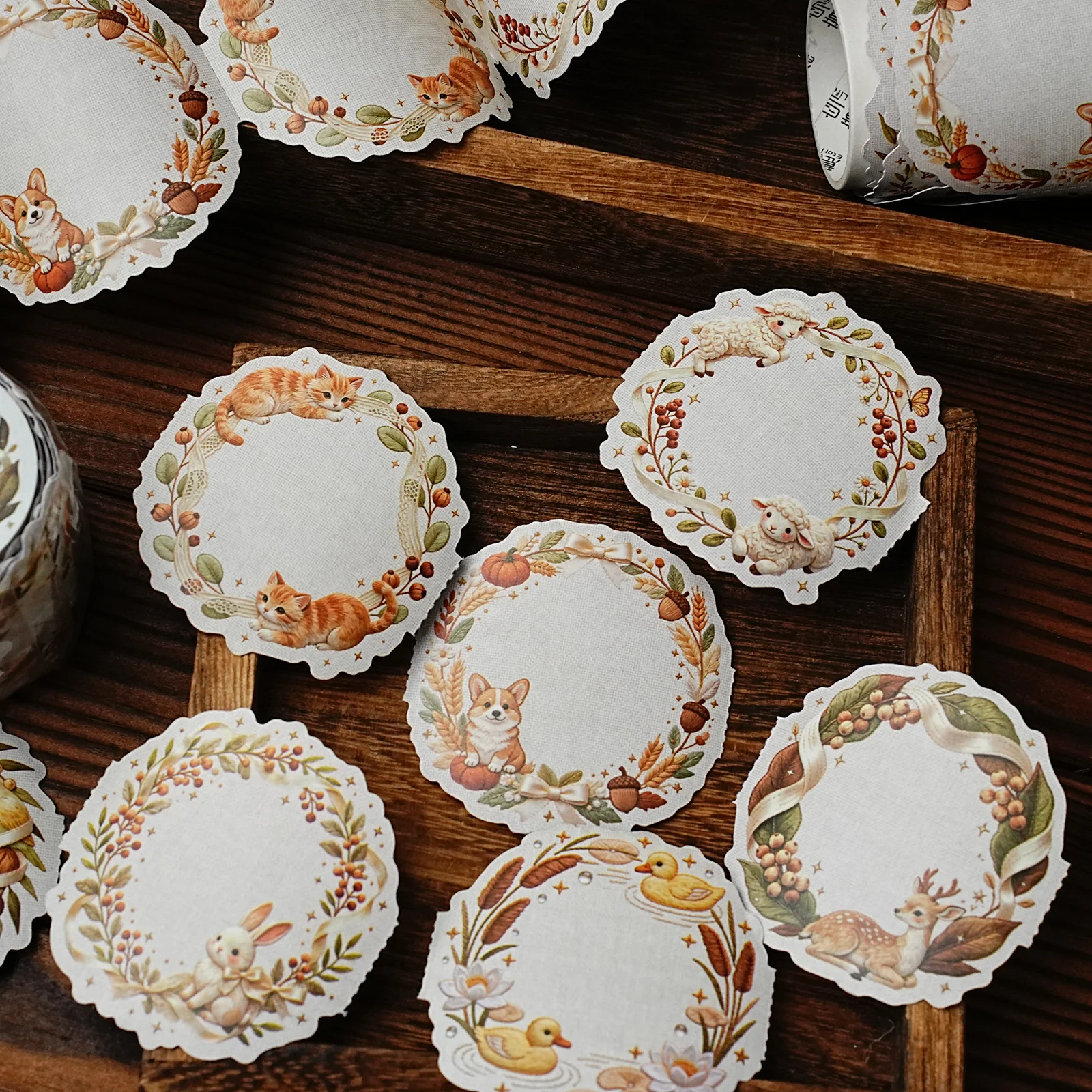 Etori Life 60Mm*2M Four-Season Floral Wreath Die-Cut Tape with Vintage Lace, Round Frame, Plant and Animal Patterns, Suitable for Journaling, Card Collages, Decorative Materials for Student Gifts, Paper Bags, Laptop Backs, Mobile Phone Backs, Guitar, Postcards and Envelopes, Scrapbooking Supplies, Room Decoration, Office Decoration Supplies, Artistic Aesthetics, School Supplies, Cycling Decals, Birthday and Holiday Gifts