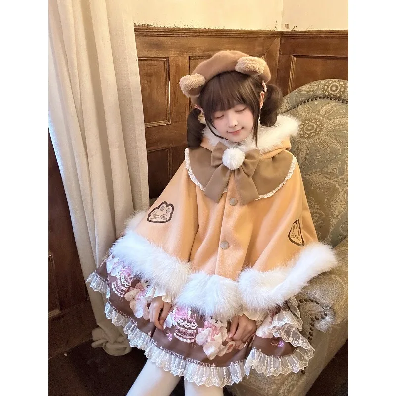 เสื้อคลุมโลลิต้าแบบญี่ปุ่น ผ้าฟลีซหนานุ่ม โรจิต้า หวานน่ารัก สำหรับปีใหม่ คริสต์มาส คาวาอี้ แบบกระดุมแถวเดียว สำหรับผู้หญิง